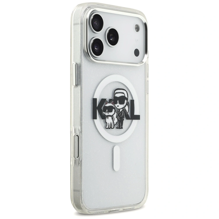 Karl Lagerfeld IML Glitter Karl & Choupette Sketch Logo MagSafe Apple iPhone 17 Pro Max clear