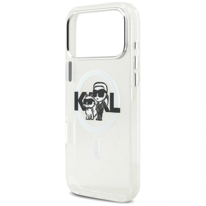 Karl Lagerfeld IML Glitter Karl & Choupette Sketch Logo MagSafe Apple iPhone 17 Pro Max clear