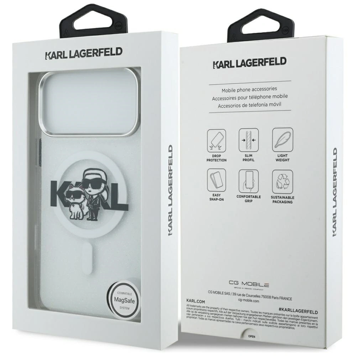 Karl Lagerfeld IML Glitter Karl & Choupette Sketch Logo MagSafe Apple iPhone 17 Pro Max clear