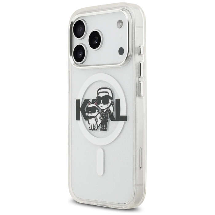 Karl Lagerfeld IML Glitter Karl & Choupette Sketch Logo MagSafe Apple iPhone 17 Pro clear