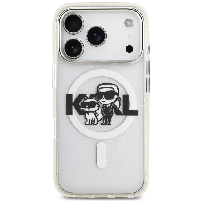 Karl Lagerfeld IML Glitter Karl & Choupette Sketch Logo MagSafe Apple iPhone 17 Pro clear
