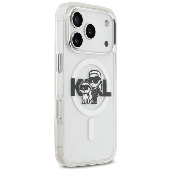 Karl Lagerfeld IML Glitter Karl & Choupette Sketch Logo MagSafe Apple iPhone 17 Pro clear