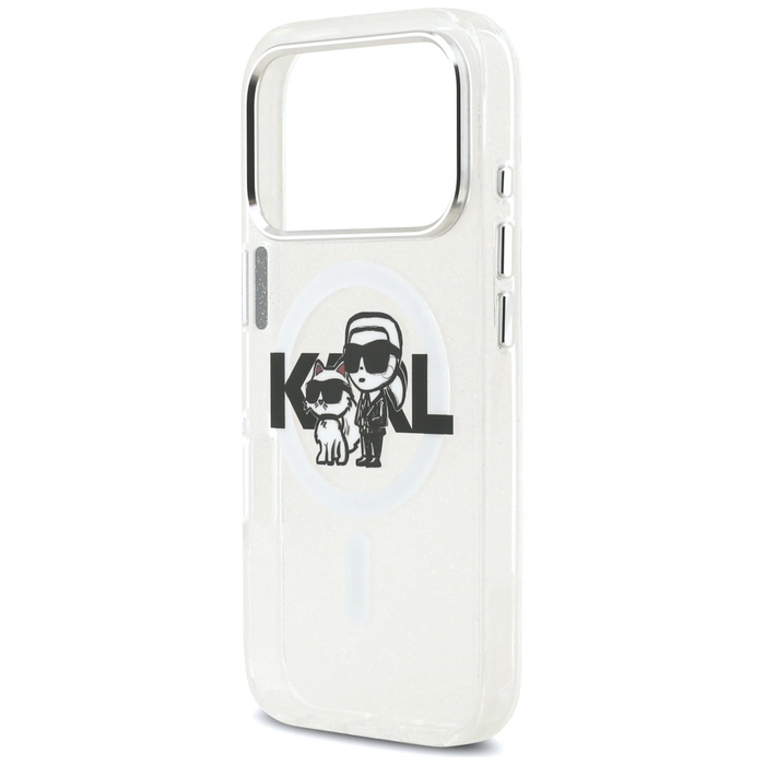 Karl Lagerfeld IML Glitter Karl & Choupette Sketch Logo MagSafe Apple iPhone 17 Pro clear
