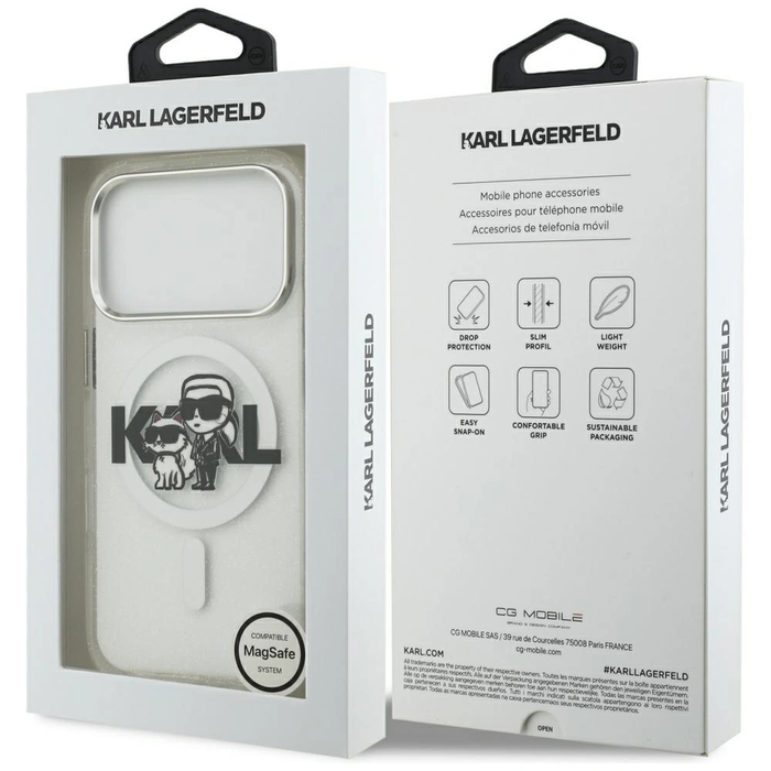 Karl Lagerfeld IML Glitter Karl & Choupette Sketch Logo MagSafe Apple iPhone 17 Pro clear