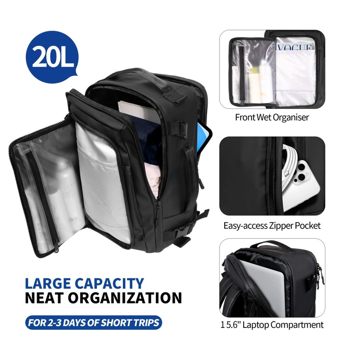 Tech-Protect Defender S50 Ryanair & Wizzair Travel Laptop Cabin Backpack 20L 40x20x25 Black