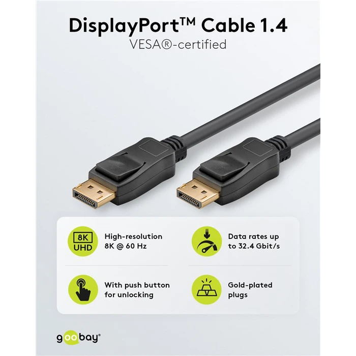 Goobay Cable DisplayPort male - DisplayPort male 1m Μαύρο (74777)