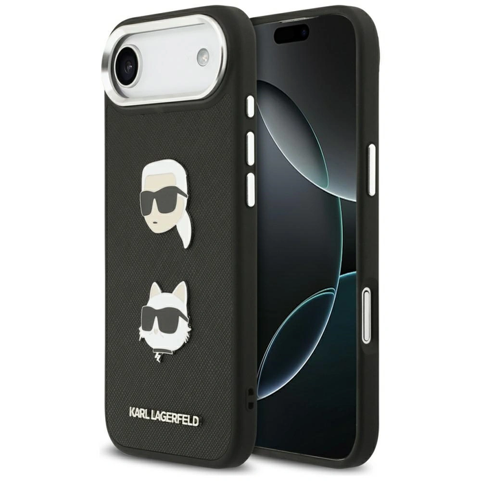 Karl Lagerfeld FW Grained Karl & Choupette Heads Pins & Logo Apple iPhone Air black