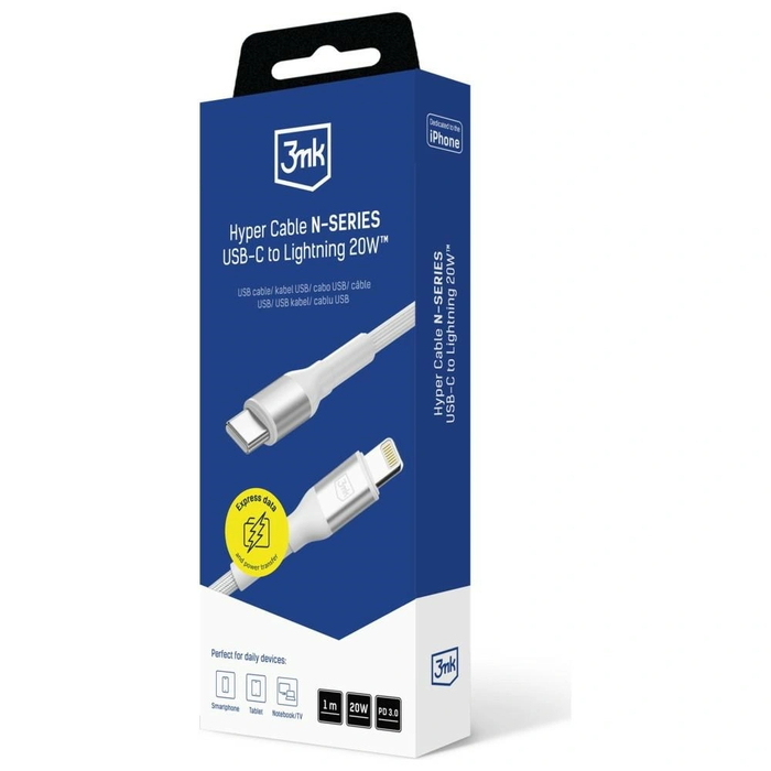 Kabel 3MK Hyper Cable N-SERIES USB-C for Lightning 1m 9V/2A 20W White