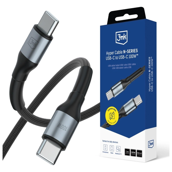 Kabel 3MK Hyper Cable N-SERIES USB-C for USB-C 1m 20V/5A 100W Black