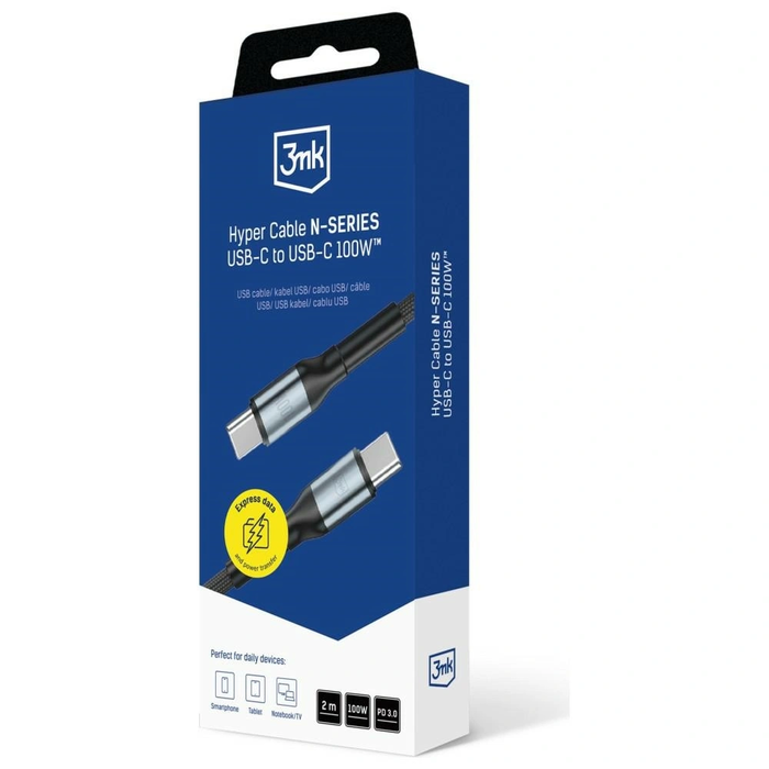 Kabel 3MK Hyper Cable N-SERIES USB-C for USB-C 2m 20V/5A 100W Black