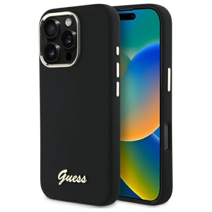Guess Apple iPhone 16 Pro hardcase Silicone Script Metal Logo & Frame black