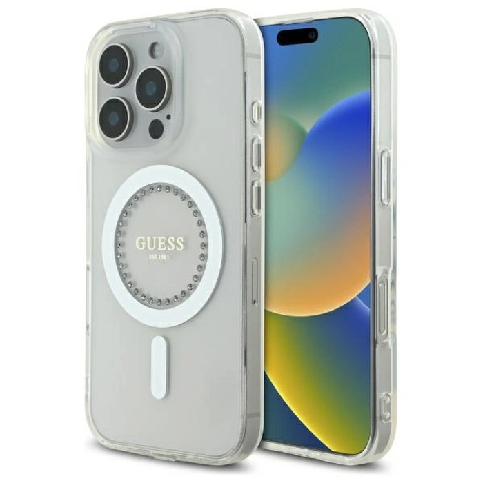 Guess Apple iPhone 16 Pro hardcase IML Rhinestones MagSafe white