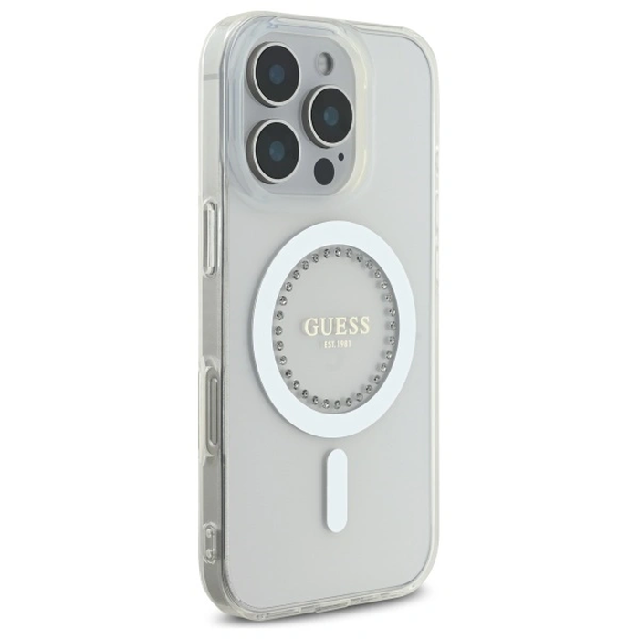 Guess Apple iPhone 16 Pro hardcase IML Rhinestones MagSafe white