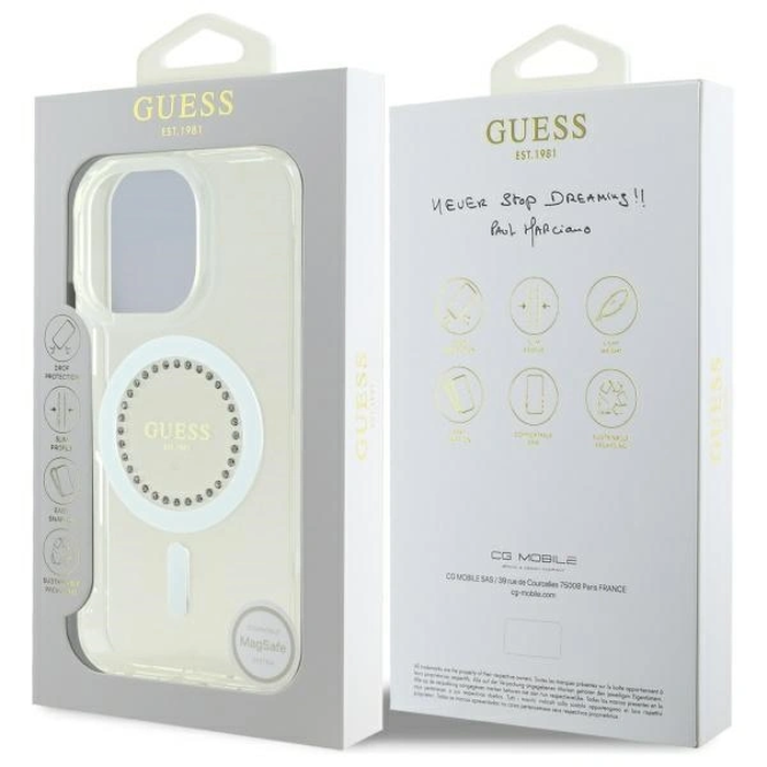 Guess Apple iPhone 16 Pro hardcase IML Rhinestones MagSafe white