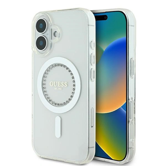 Guess Apple iPhone 16 Plus hardcase IML Rhinestones MagSafe white