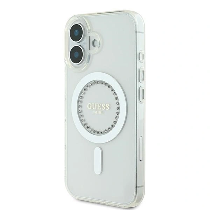 Guess Apple iPhone 16 hardcase IML Rhinestones MagSafe white