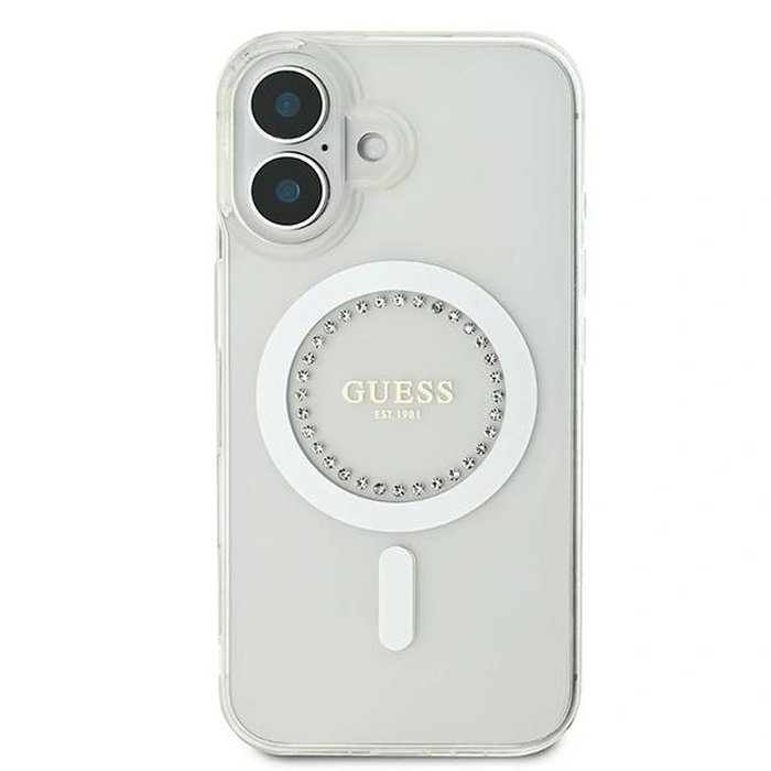 Guess Apple iPhone 16 hardcase IML Rhinestones MagSafe white
