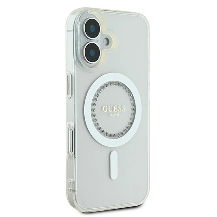 Guess Apple iPhone 16 hardcase IML Rhinestones MagSafe white