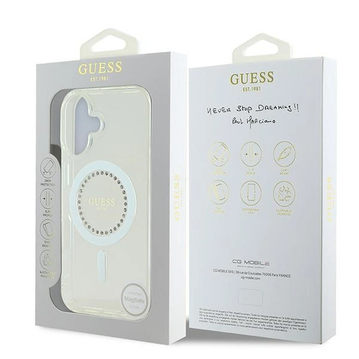 Guess Apple iPhone 16 hardcase IML Rhinestones MagSafe white