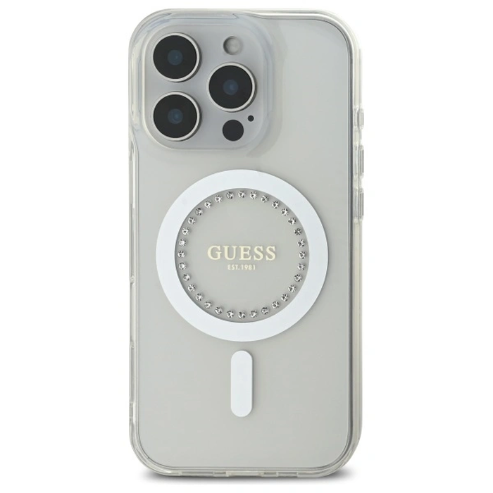 Guess Apple iPhone 16 Pro Max hardcase IML Rhinestones MagSafe white