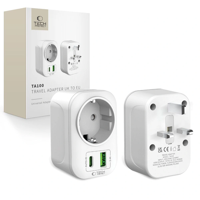 Tech-Protect TA100 Travel Adapter UK / EU White