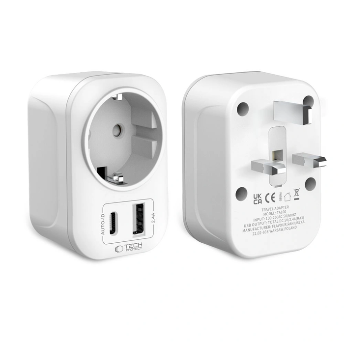 Tech-Protect TA100 Travel Adapter UK / EU White