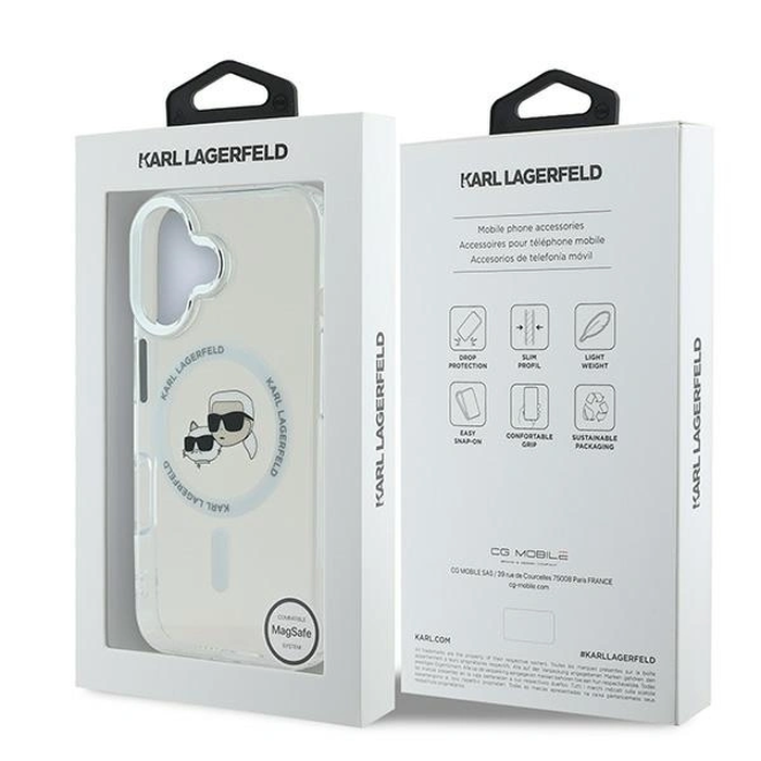 Karl Lagerfeld Apple iPhone 16 Plus hardcase IML Metal Karl&Choupette Head MagSafe white