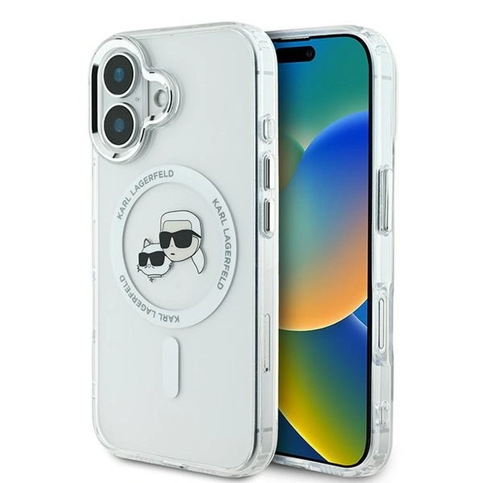Karl Lagerfeld Apple iPhone 16 hardcase IML Metal Karl&Choupette Head MagSafe white