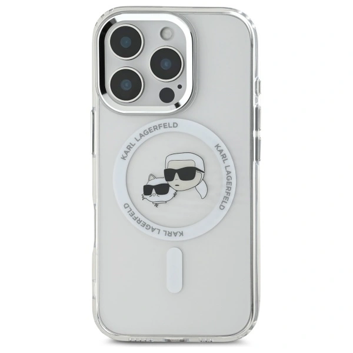 Karl Lagerfeld Apple iPhone 16 Pro Max hardcase IML Metal Karl&Choupette Head MagSafe white