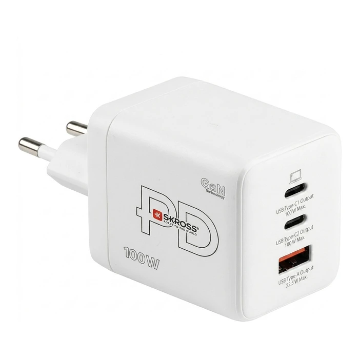 SKROSS Power Charger Combo+ 100W (2× USB‑C, 1× USB‑A) GaN PD φορτιστής τοίχου