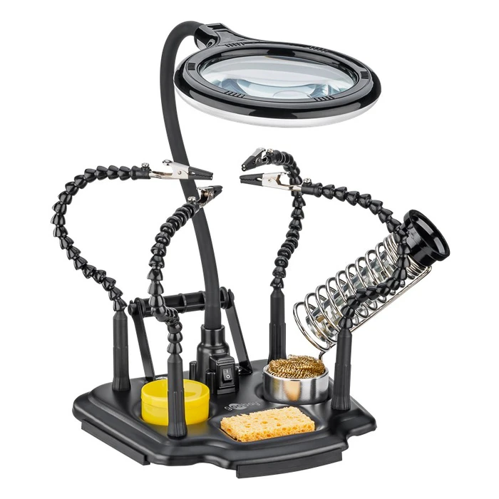 Βάση Στήριξης Πλακέτας Goobay 76558 με Μεγεθυντικό Φακό & Θέση για Κολλητήρι, 4X Μαύρη