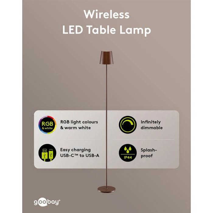 GOOBAY επιτραπέζιο φωτιστικό 76574 RGBW dimmable επαναφορτιζόμενο χάλκινο έως 122.3cm