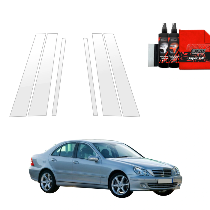 GrizzGlass BodyShield Car Pillar Protective Film Mercedes Benz C-Class W203 Sedan (2000-2007) [6in1]