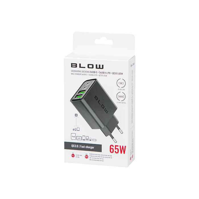 Blow Φορτιστής Τοίχου 65W 2x USB-A + 2x USB-C QC 3.0 + Power Delivery Μαύρος (DM-76-023)