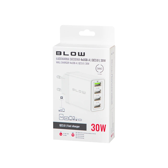 30W Wall Charger 4x USB-A (1x QC3.0) BLOW DM-76-026 White