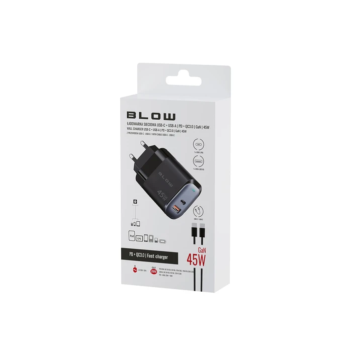 BLOW 45W GaN Charger USB-C + USB-A with Cable (DM-76-033)