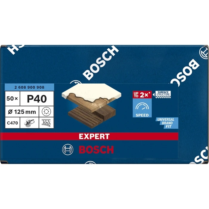 Bosch Expert C470 Random Orbital Sander Sanding Sheet K40 8 Holes 125x125mm Set 50pcs 2608900908