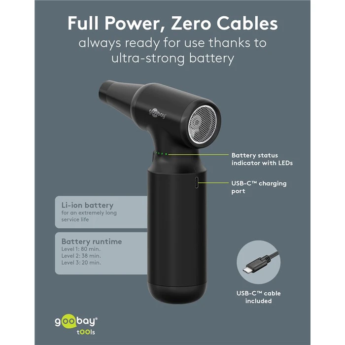 GOOBAY Electric Air Duster 77830, 100W, 6000mAh, Black
