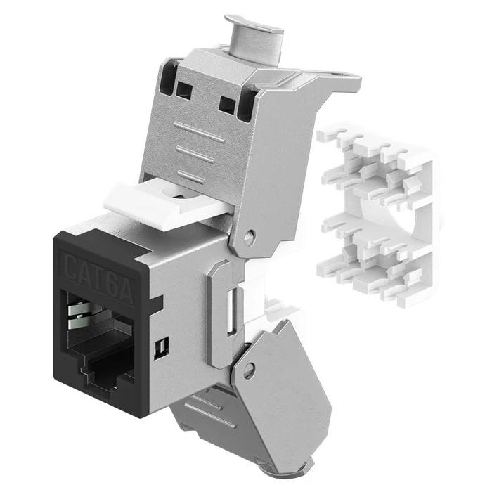 Goobay Keystone Module Rj45 77943 Cat 6a Stp Slim Toolfree Ασημί Μαύρο Dm131120