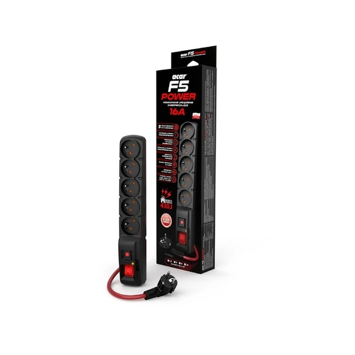 Πολύπριζο Ασφαλείας Acar F5 Power 16a (5 Sockets) Black