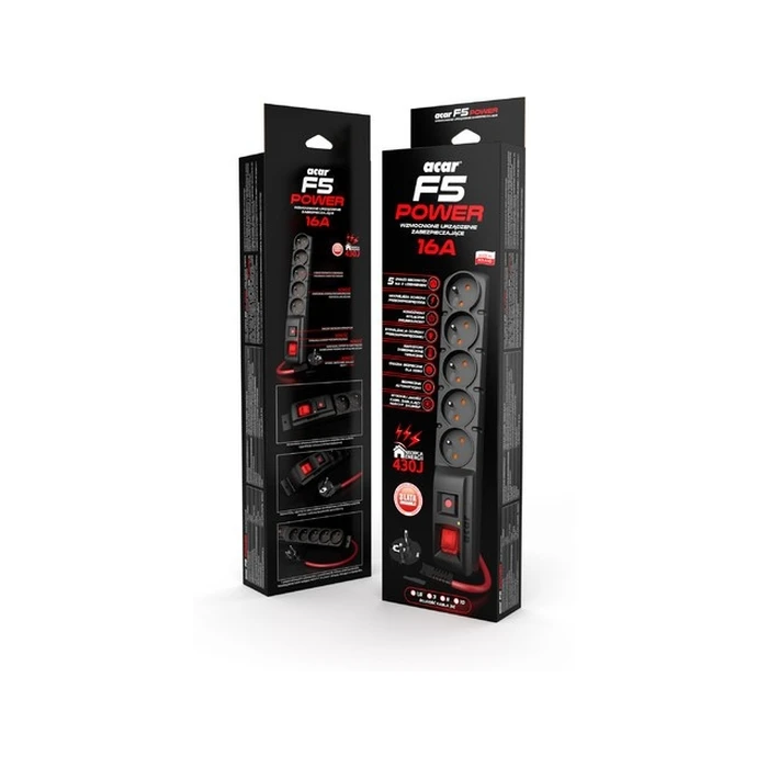 Πολύπριζο Ασφαλείας Acar F5 Power 16a (5 Sockets) Black