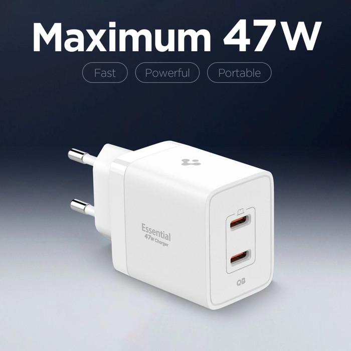 Spigen Essential EE472EU 2xUSB-C Network Charger 47W White