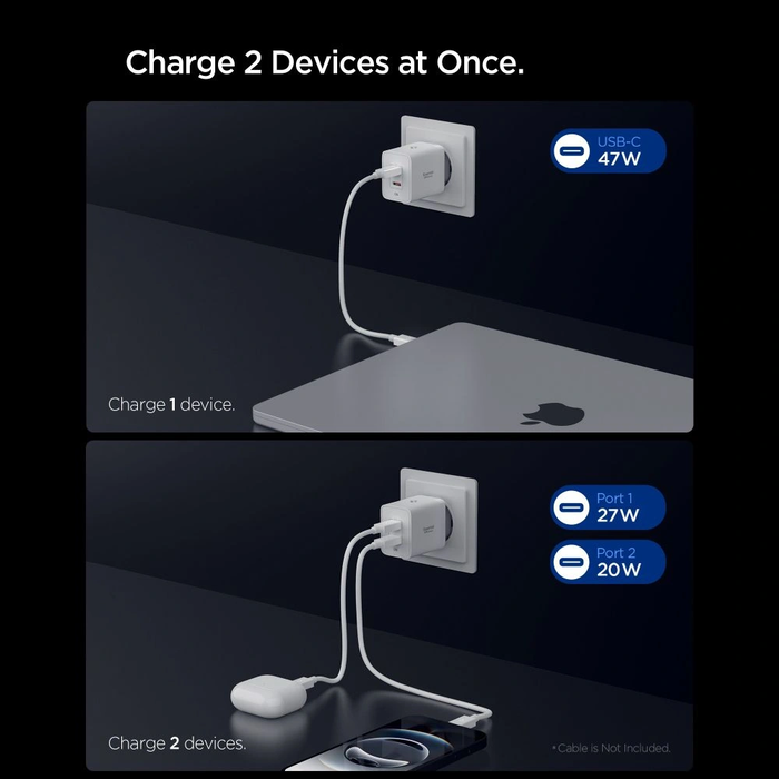 Spigen Essential EE472EU 2xUSB-C Network Charger 47W White