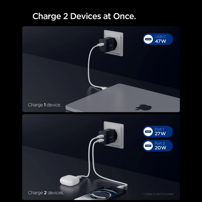 Spigen Essential EE472EU 2xUSB-C Network Charger 47W Black