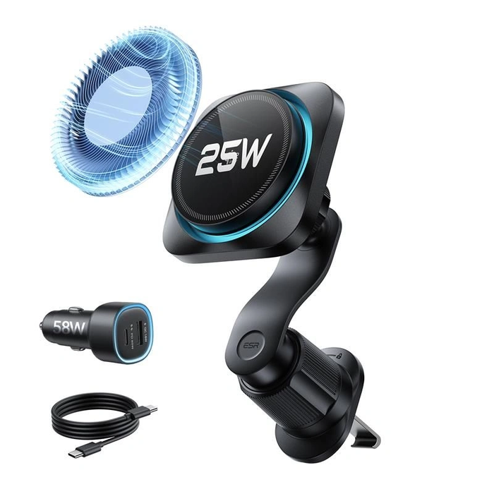 ESR OmniLock Cryoboost Magnetic MagSafe Vent Car Mount Wireless Charger Qi2.2 25W Black