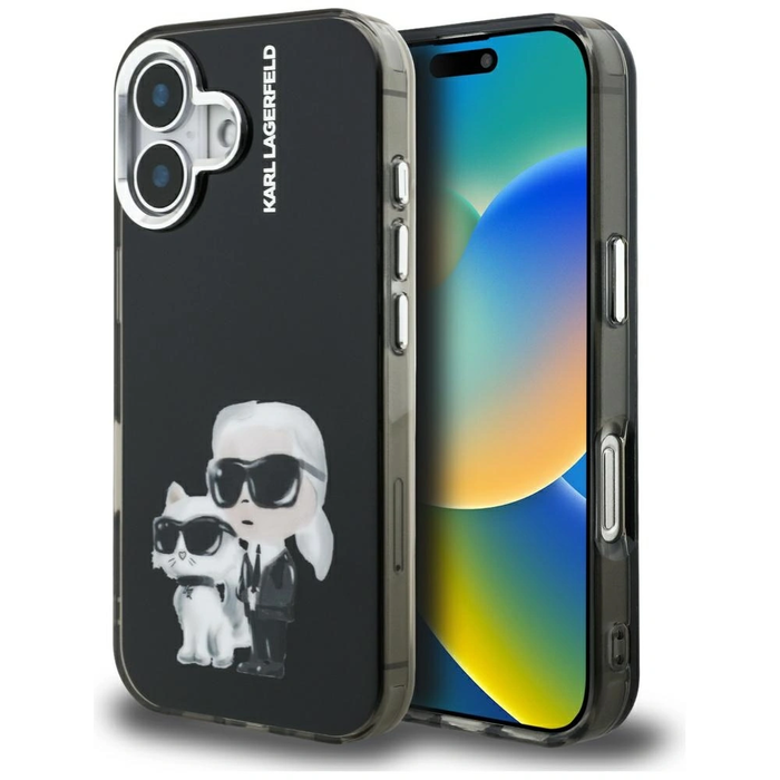 Karl Lagerfeld IML Aquarelle Karl & Choupette & Logo Apple iPhone 16 black