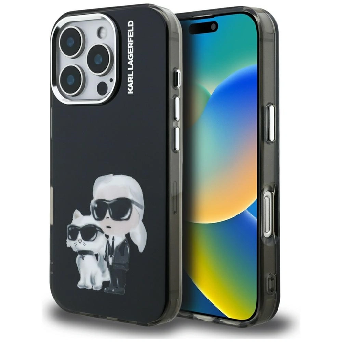 Karl Lagerfeld IML Aquarelle Karl & Choupette & Logo Apple iPhone 16 Pro black