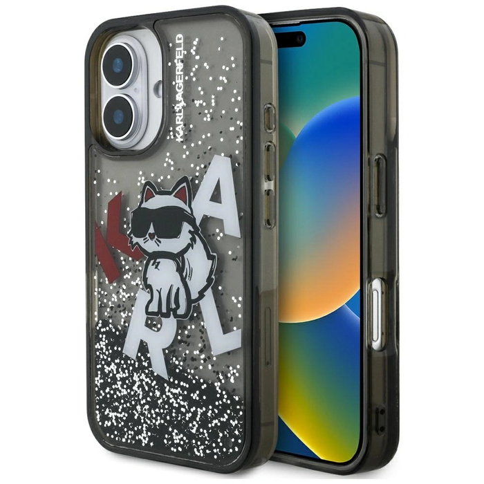 Karl Lagerfeld Liquid Glitter Choupette Logo Apple iPhone 16 black