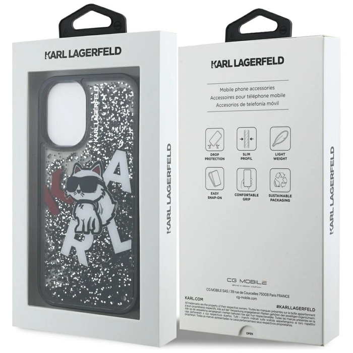 Karl Lagerfeld Liquid Glitter Choupette Logo Apple iPhone 16 black