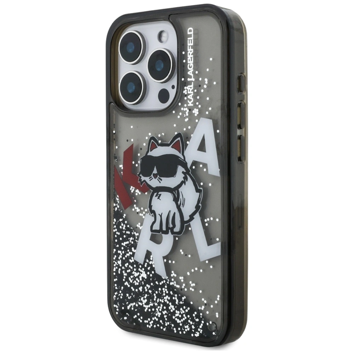 Karl Lagerfeld Liquid Glitter Choupette Logo Apple iPhone 16 Pro black